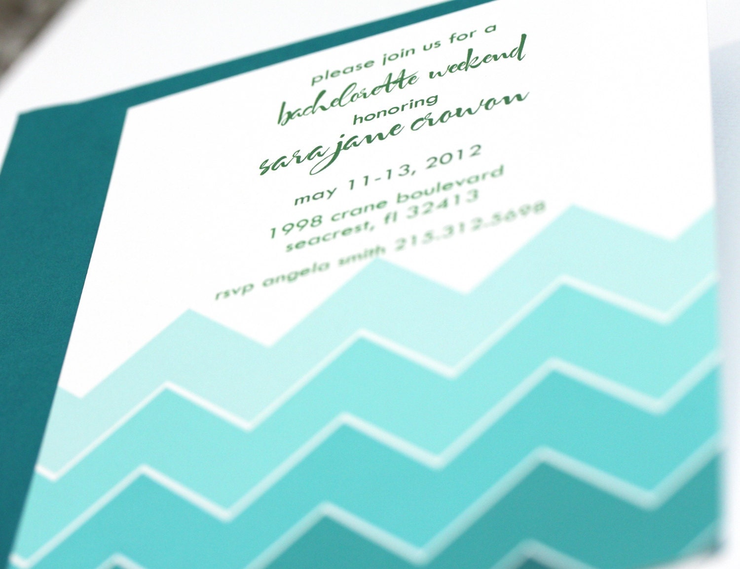 ombre chevron in aquas and green invites - set (15)