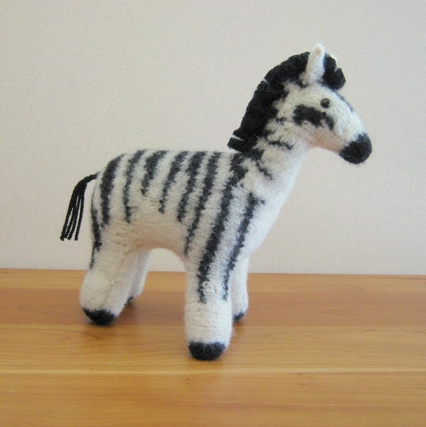 Zebra Stuffed Animal, Handknit, Felted, Children, Toy. Handmade by FeltedFriends on Etsy