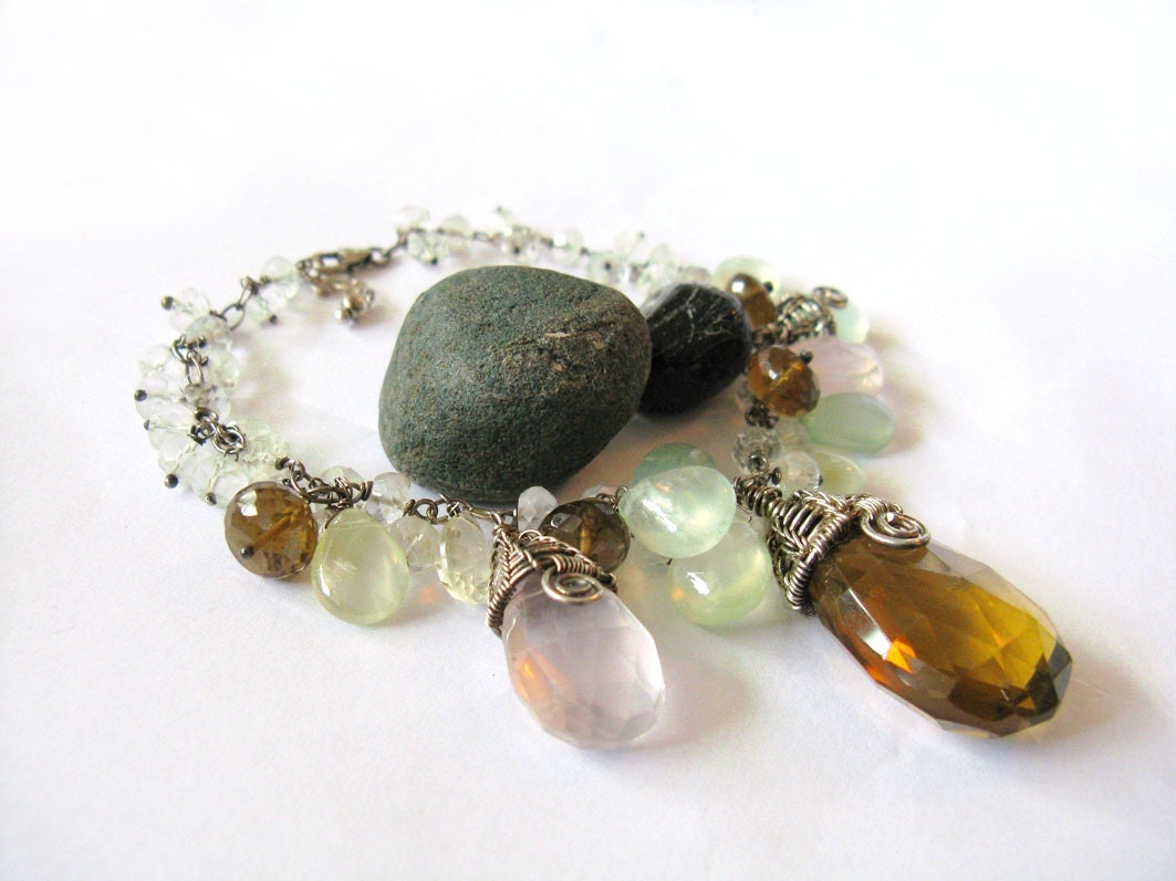 Garden - Sterling silver gemstone bracelet with wire wrapped bead caps
