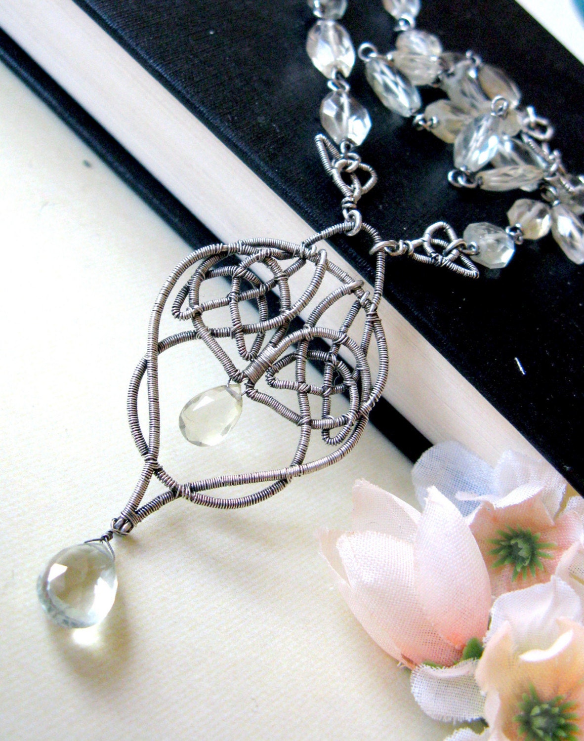 Celtic chic- silver, prasiolite, lemon quartz and citrine necklace