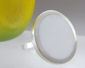 Big Round White Ring in Sterling Silver & Resin - White Cocktail Ring - Minimalist Handmade Rings - Etsymetal team