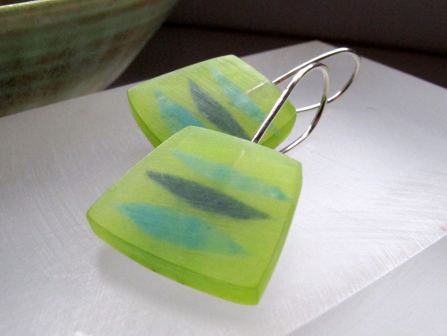 Papercut - Green Resin Earrings