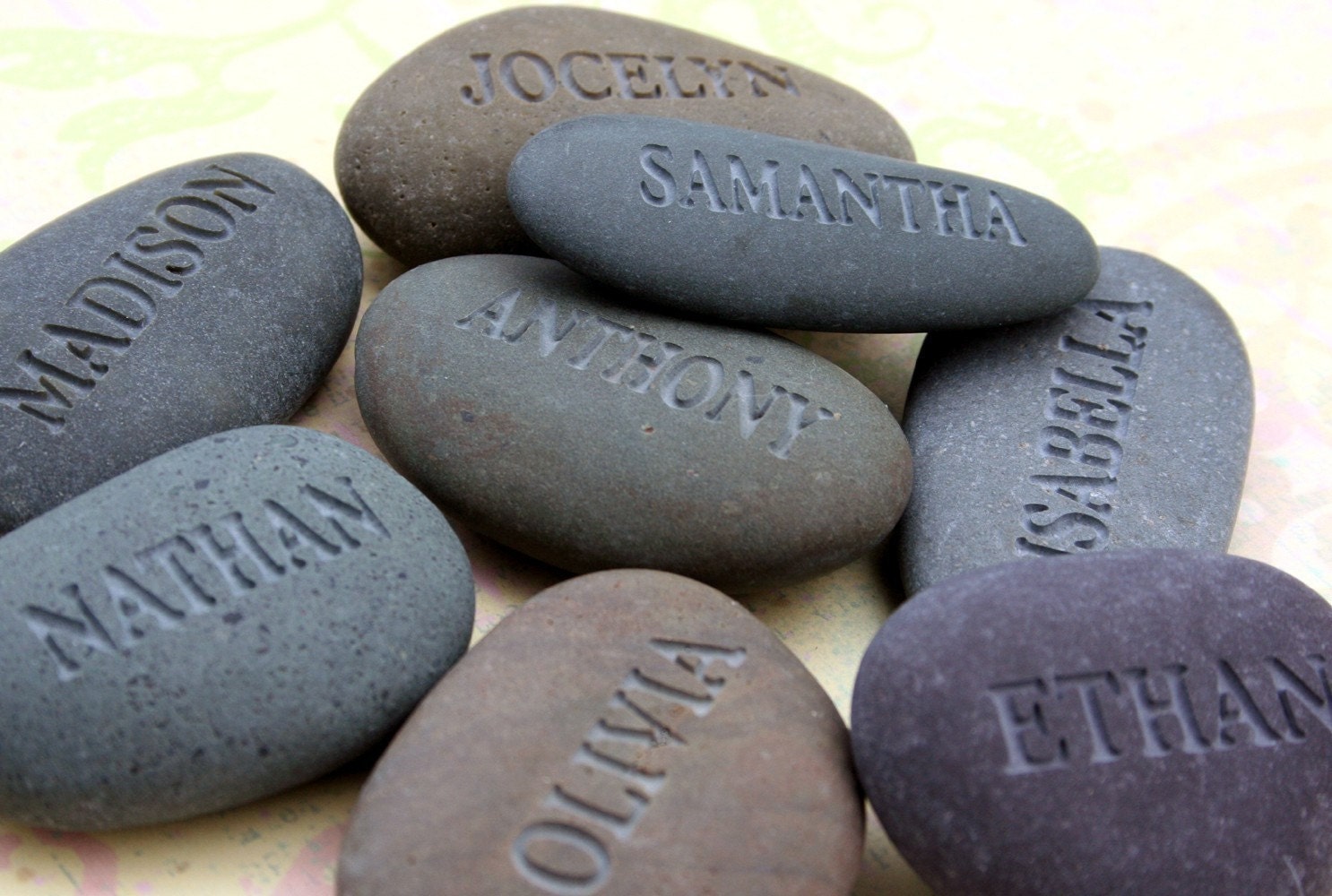 Personalized Name stones - custom engraved set of 4 name stones by sjEngraving