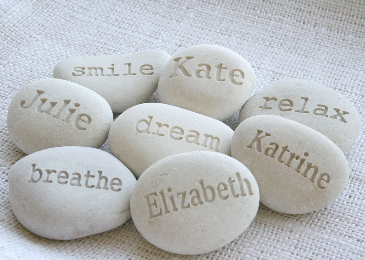 Personalized White Beach Pebble - Custom Engraving name or word pebbles