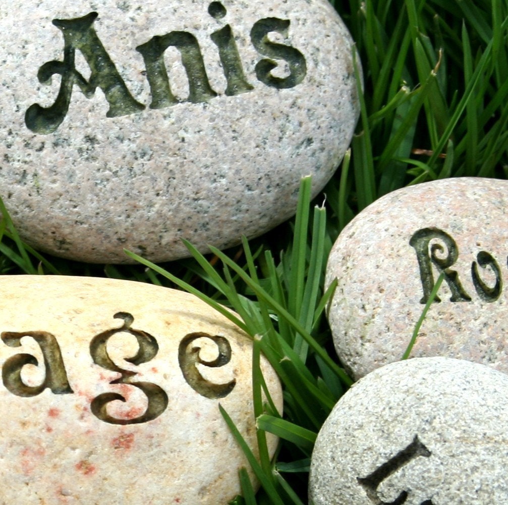 Natural Garden Markers - Plant marker, herb marker or custom word - Set of 3 Custom Engraved Rocks