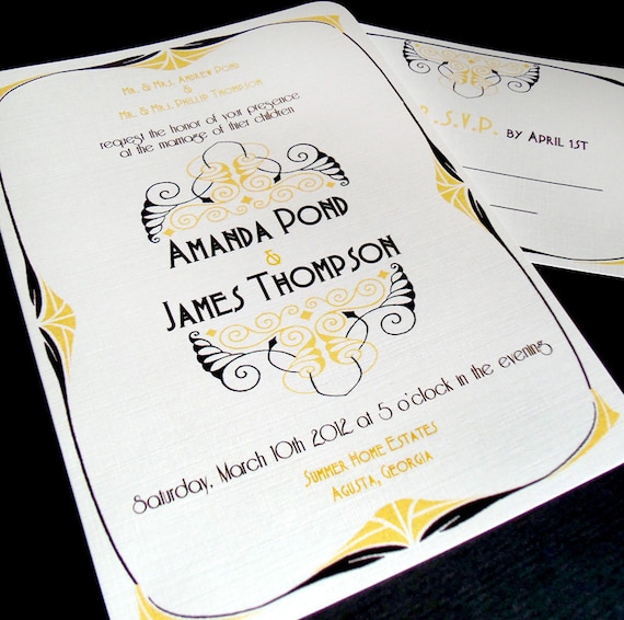 Art Nouveau Wedding Invitations - The 1890 - Art Deco - Invitation and Reply cards - Sample