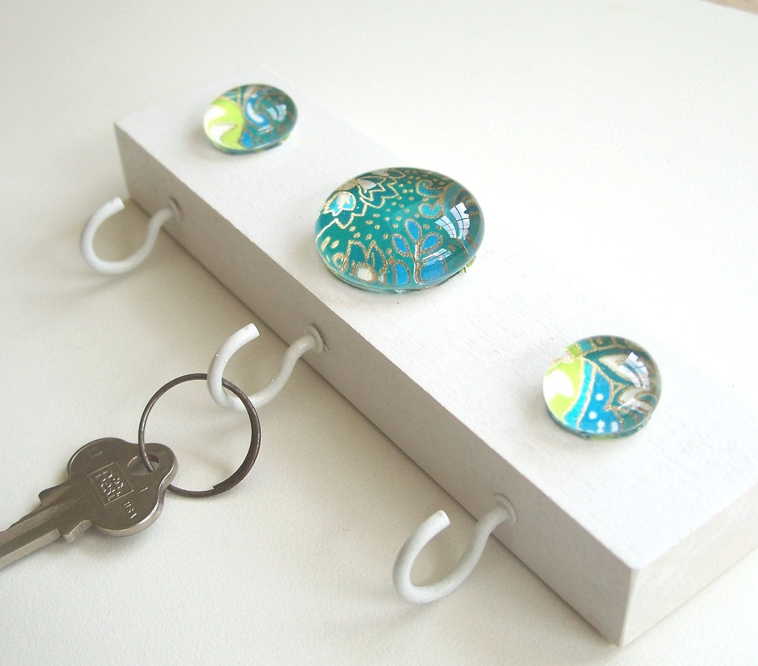 Teal Paisley - Key Hook, Key Rack, Key Holder, Wall Hook, Jewelry Organizer