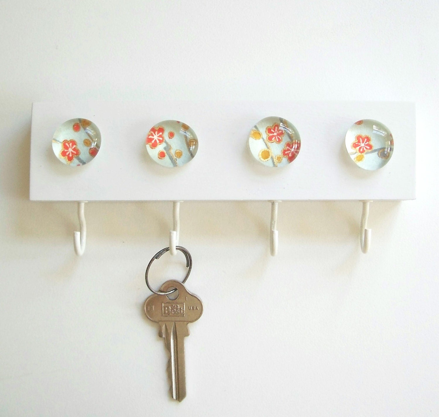Blue Cherry Blossoms- Key Hook, Key Rack, Key Holder, Wall Hook, Jewelry Organizer