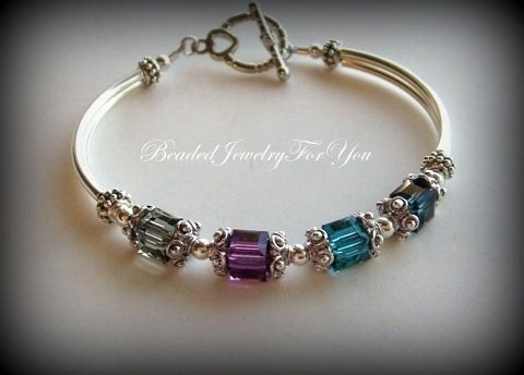 Pewter Montana Blue Indicolite Amethyst Black Diamond Swarovski Crystal Bangle Bracelet