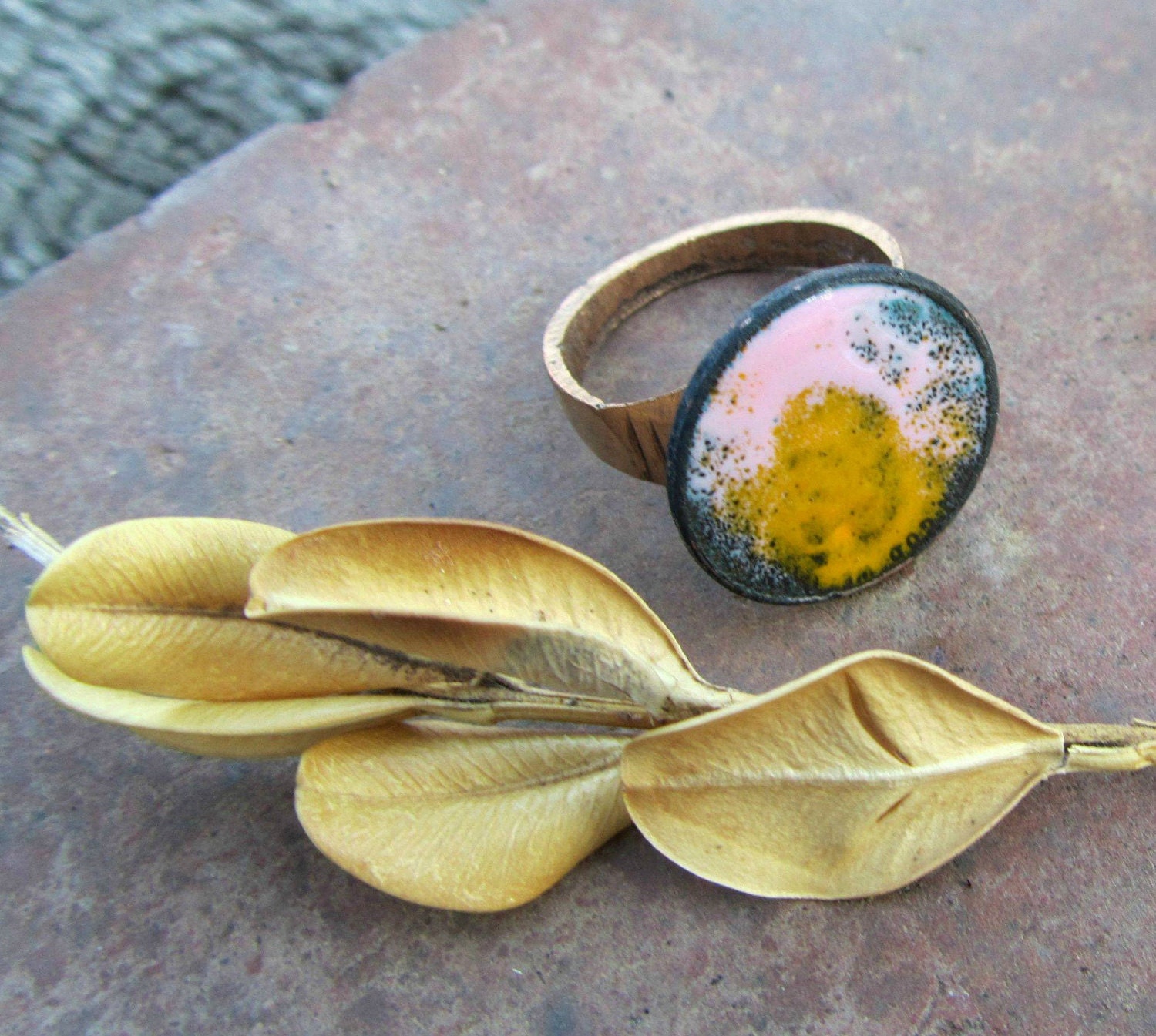 Enameled Penny Ring  size 8 1/2