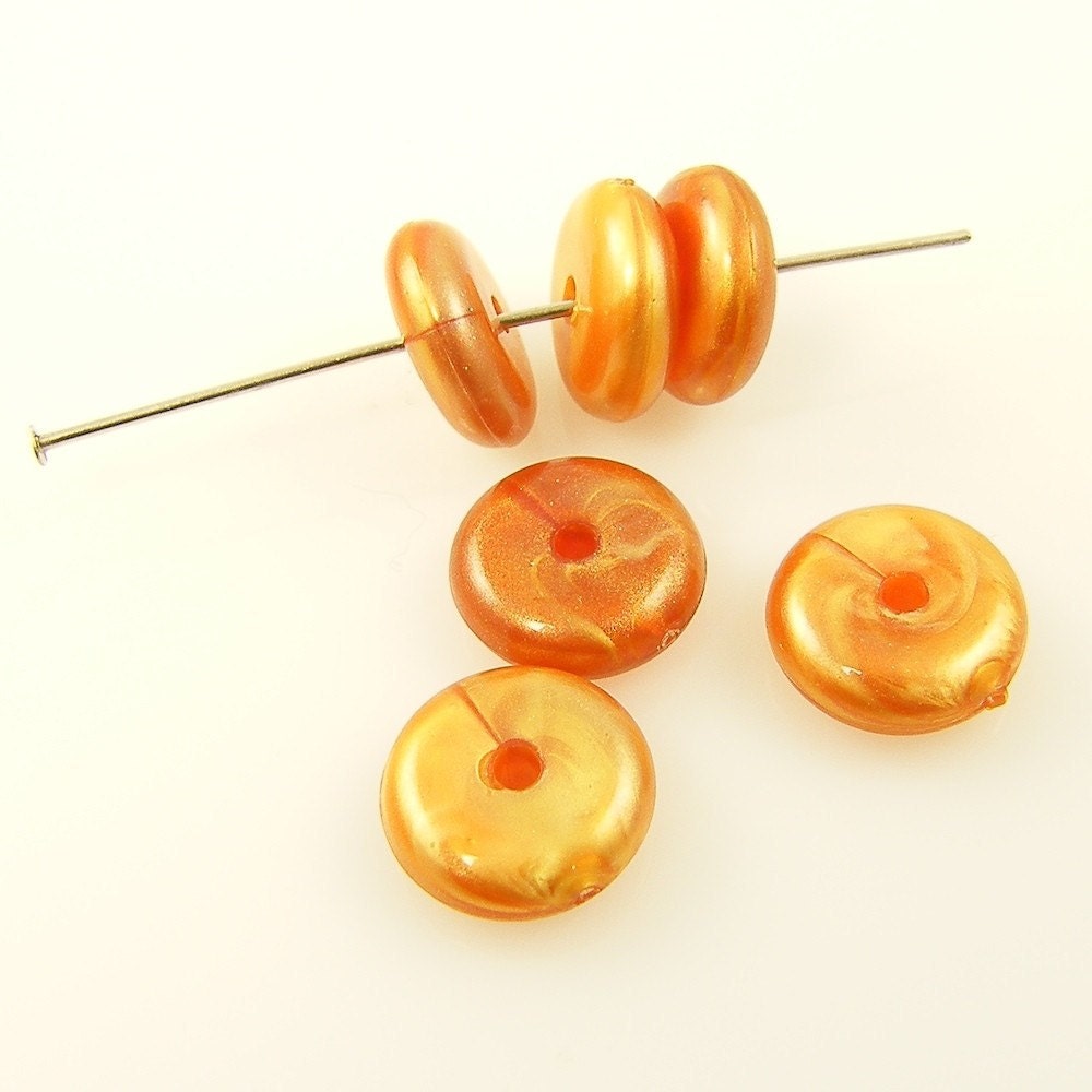 Amber Toned Rondelle Beads, Amber Plastic Beads, Plastic Saucer Beads, Deep Yellow Rondell Beads