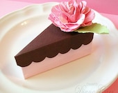 Paper Cake Slice Party Favor Box - Wedding Favors, Shower Favors in Pink and Chocolate with Handmade Flowers
