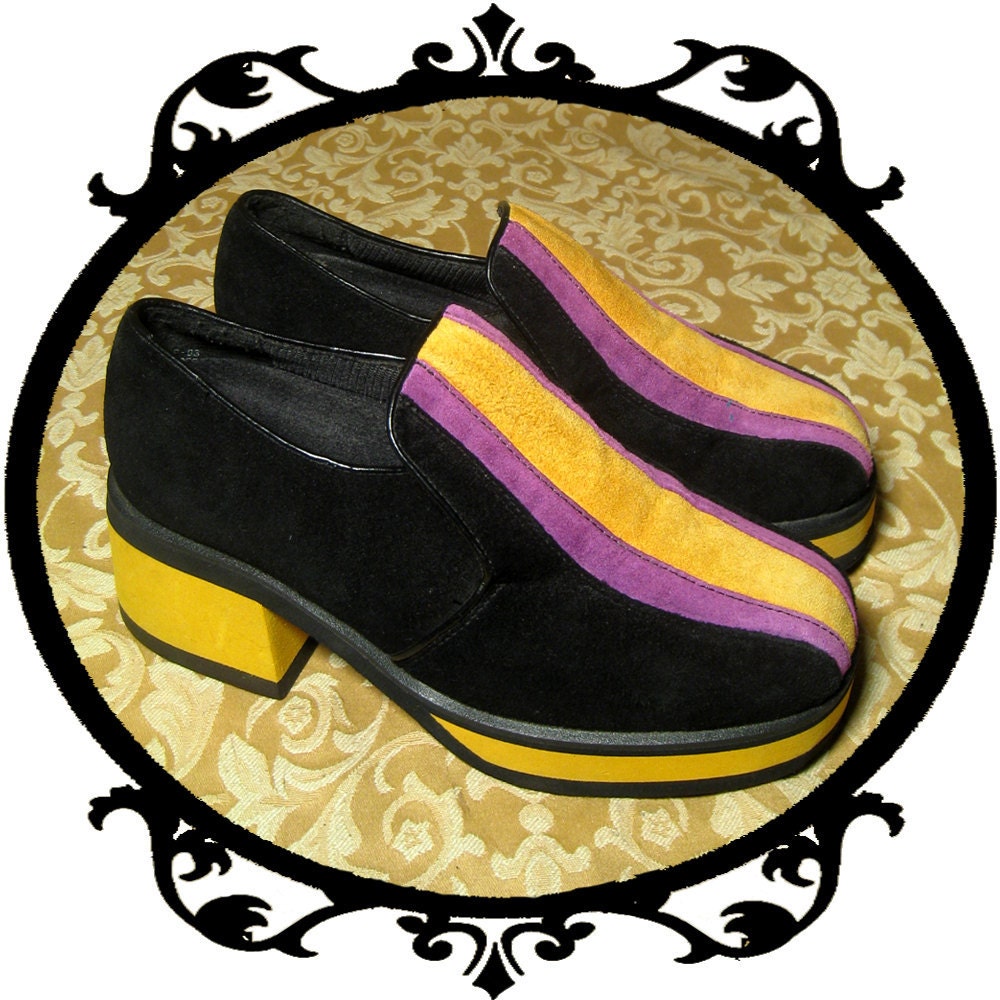 70s multi-color suede platform loafers. sz 5.5.  eur 35.5.