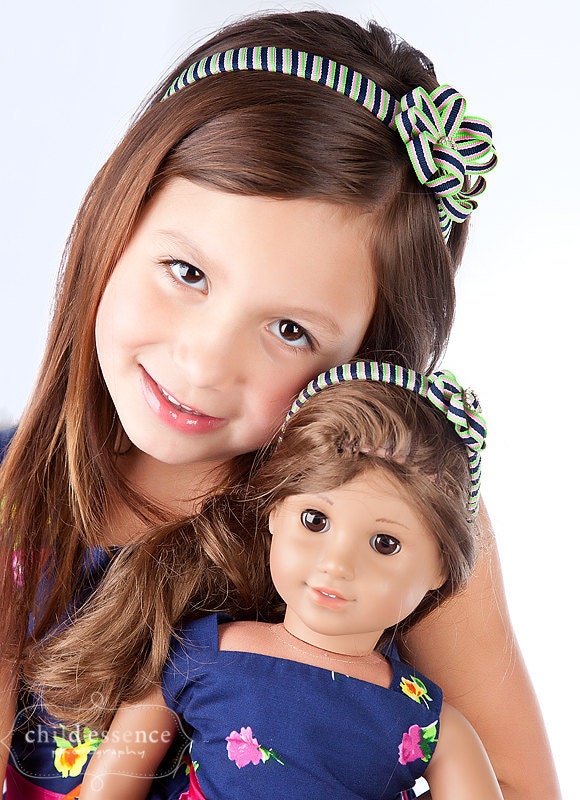 My Doll And Me American Girl doll MatchingRibbon  Flower Headband Set