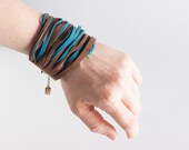 Sustainable Fake Suede Fringe Bracelet in Peacock and Chocolate