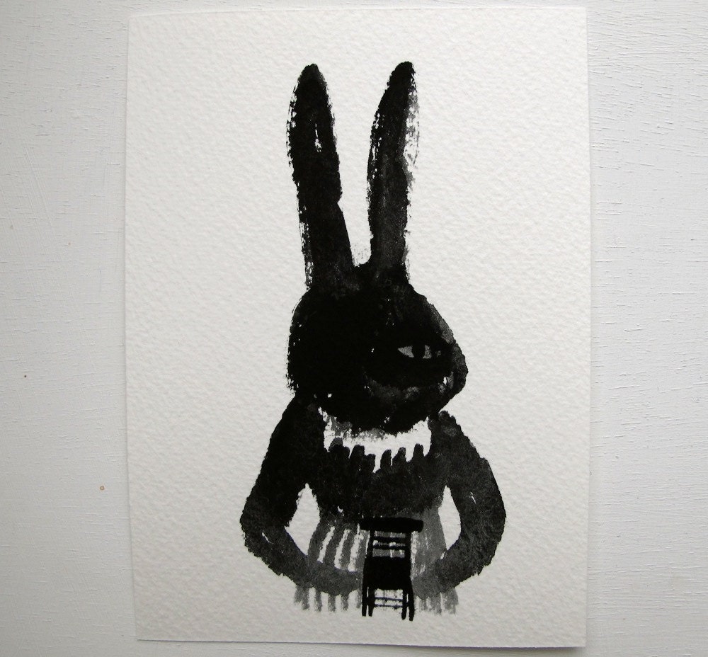 dreamer rabbit with chair - original gouache portrait painting