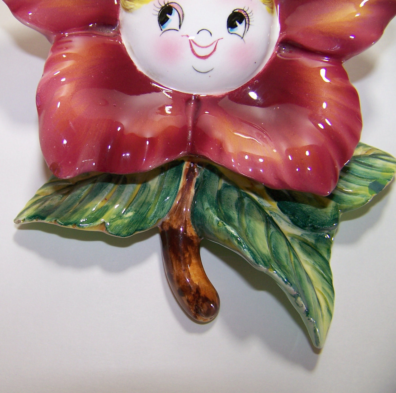 Vintage PY Anthropomorphic Red Rose Wall Pocket
