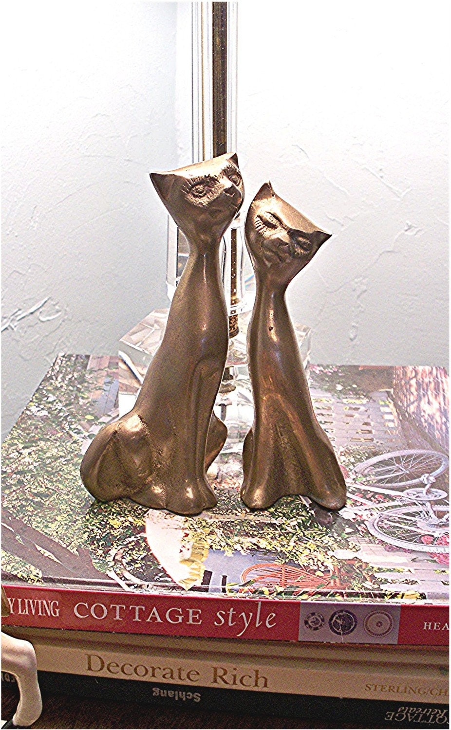 Set of Two Solid Brass Mid Century Kitties...Cats