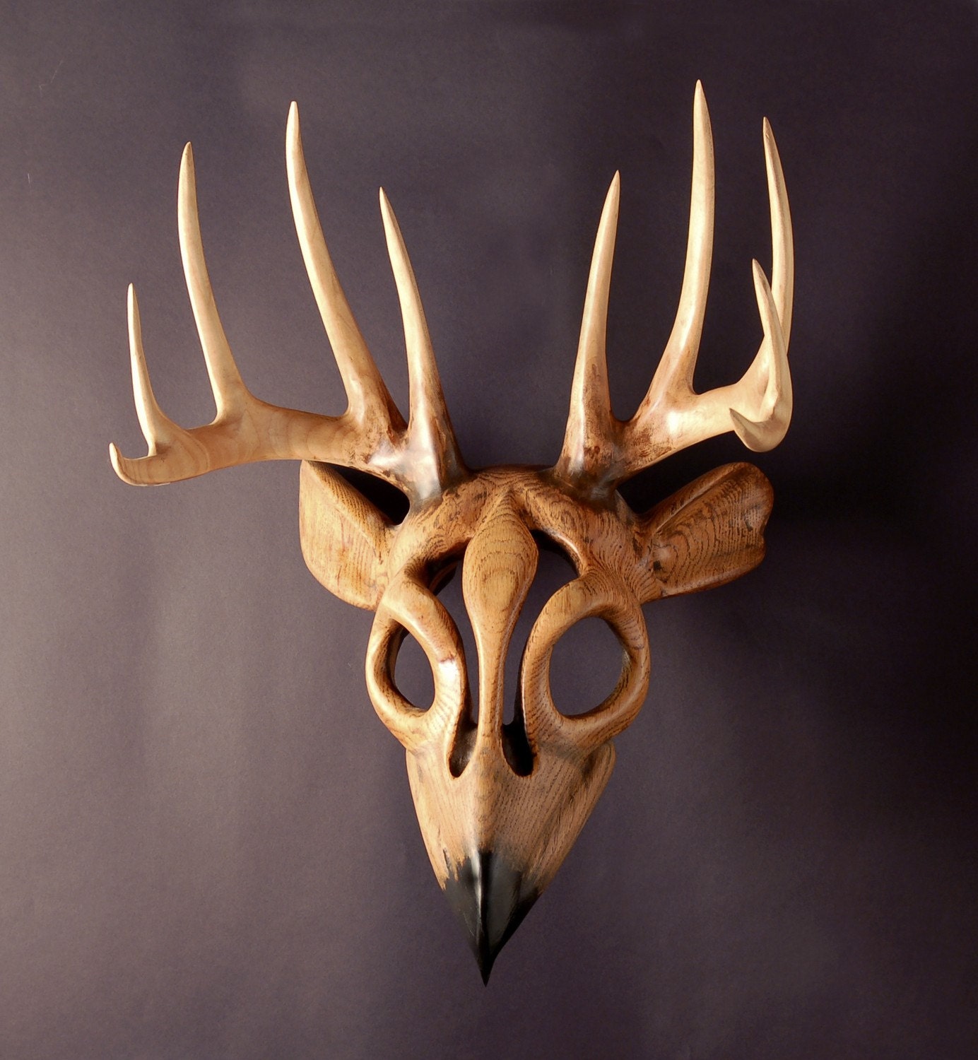 Reverence For Prey Mask wood carving by Jason Tennant. Nature art, wildlife art