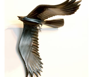 Flying Crow 1 carved wood sculpture by Jason Tennant