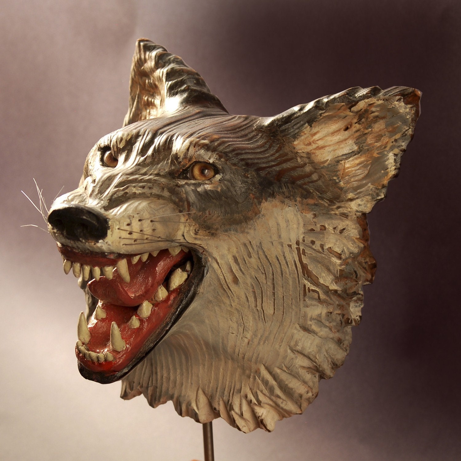 Snarling Wolf Mask  carved wood,