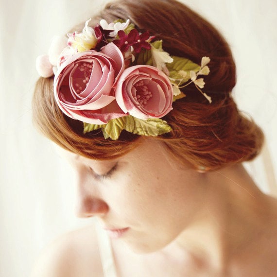 magenta hair crown, flower fascinator 'CAROUSEL' floral wedding head piece