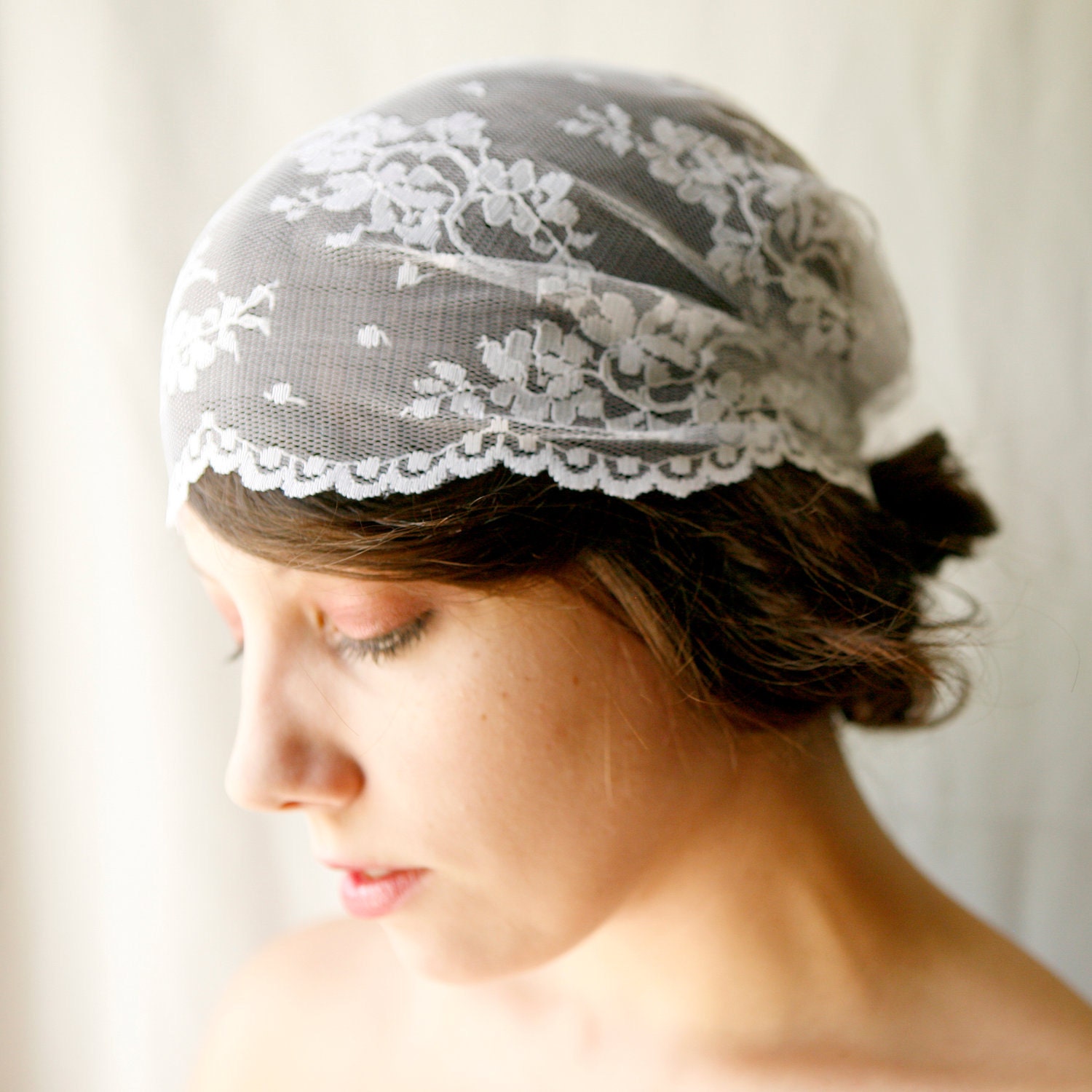 Bridal head piece, cap-style veil, white, lace - QUEEN ANNE