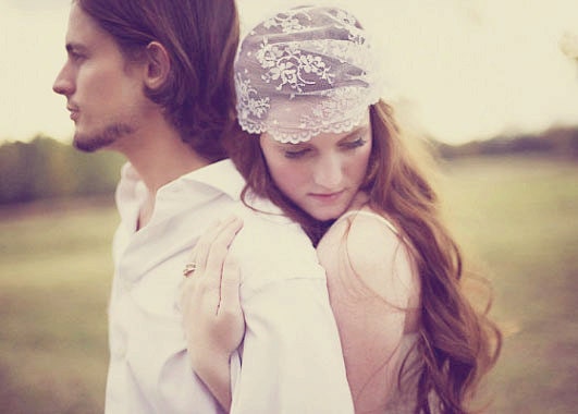 Bridal head piece, cap-style veil, white, lace - QUEEN ANNE