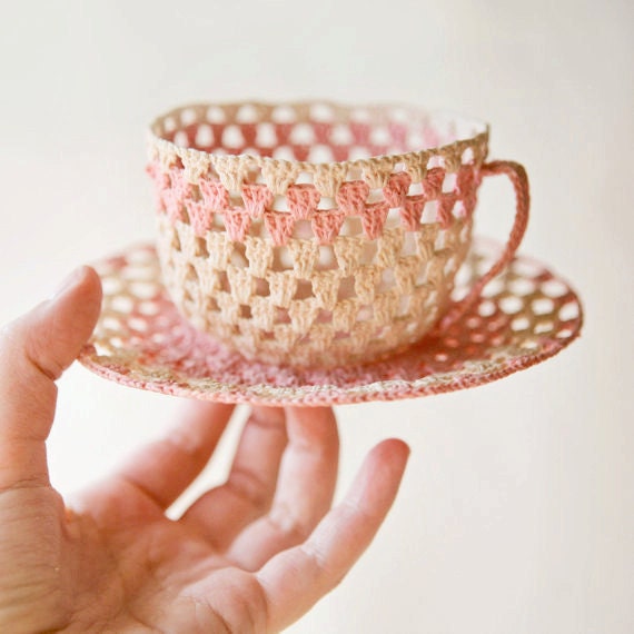RESERVED till MONDAY for thevintagewhisperer - cuppa - vintage crochet cup and saucer