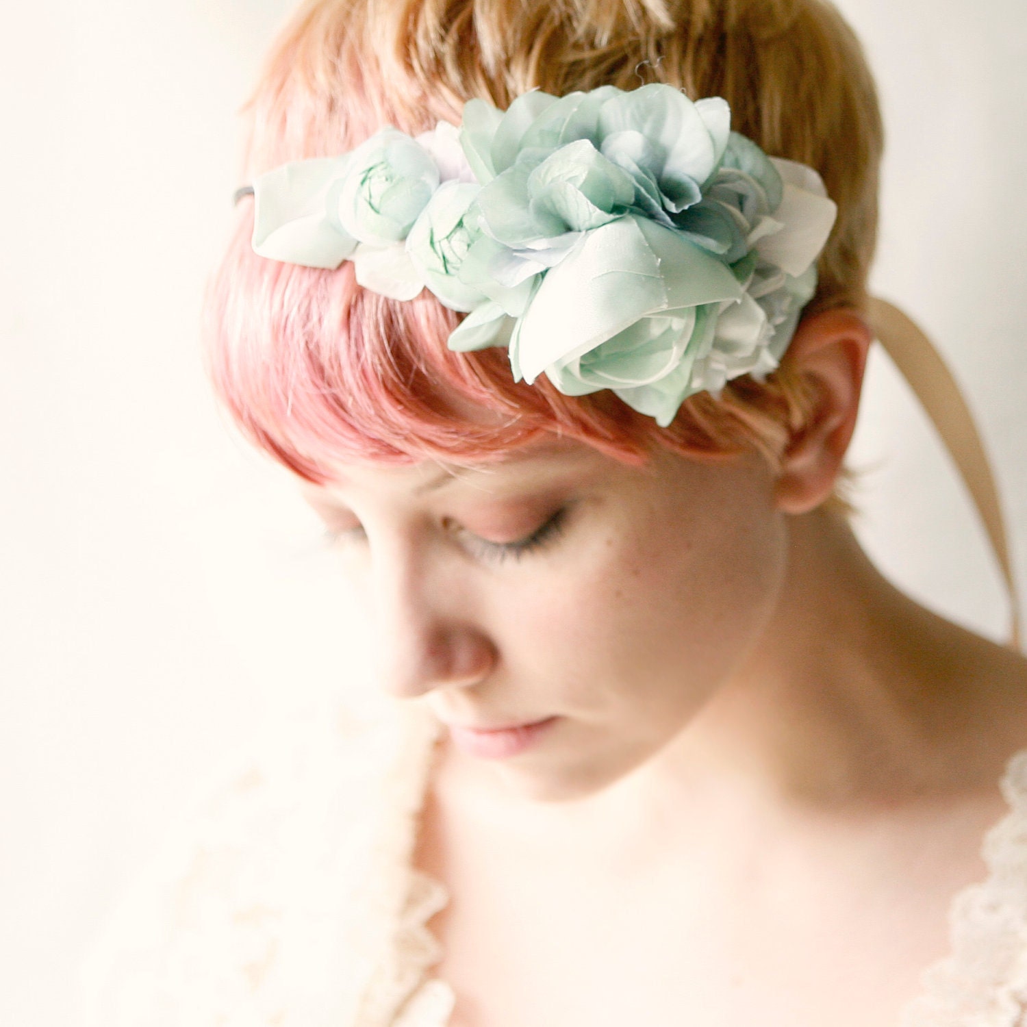 seafoam - teal floral fascinator