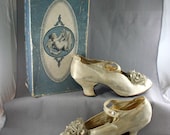 Vintage 20s Daniel Green Silk Satin Heeled Boudoir Slipper Shoes With Original Box