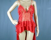 SALE 70s Red Open Bottom Lacy Teddy by Durelle, Medium - Vintage Lingerie