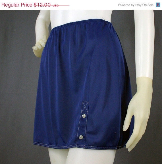 SALE 60s Formfit Rogers Blue Mod Mini Half Slip With Buttons - Vintage Lingerie