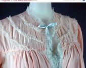 SALE 40s Carnation Pink Silk Bed Jacket With Chiffon Ruffles - Vintage Lingerie