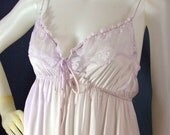 SALE 70s Maidenform Lacy Nylon Pale Purple Maxi Gown, Small - Vintage Lingerie