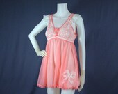 SALE 60s Peach Chiffon Babydoll Gown With Bow - Vintage Lingerie