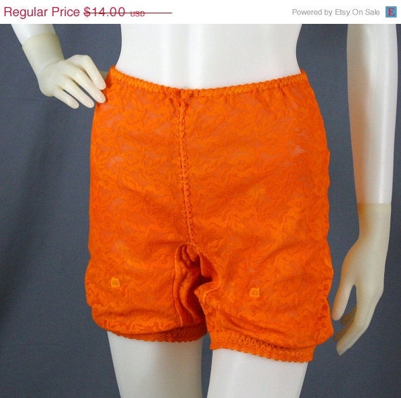 SALE 60s Hand Dyed Pumpkin Orange Lace Girdle with Garters - Vintage Lingerie