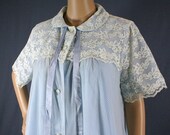 SALE 50s Blue and White Polka Dots Sheer Duster, 44 - Vintage Lingerie