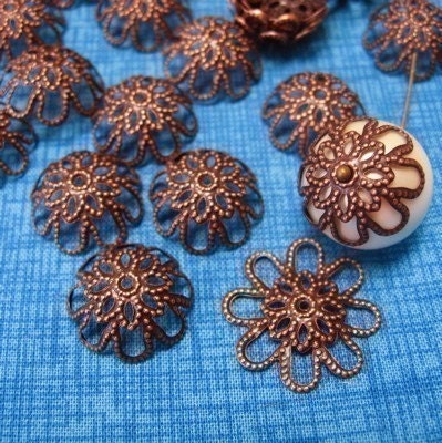 Antique Copper Pretty Filigree Beadcaps...50, bead caps, spacers, vintage style
