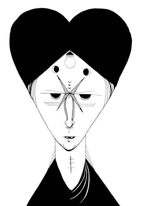 8x10 Portrait Drawing Illustration tribal futuristic art print fine art wall decor black and white