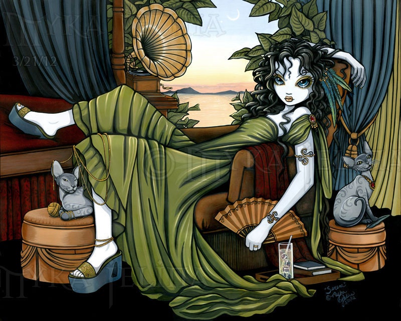 Serena Relaxing Sunset Cat Faerie Art Print