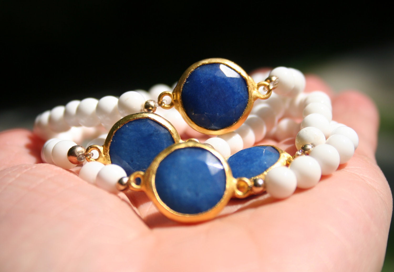 Blue Jade & White Jasper Gemstone Bracelet