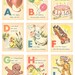 Digital Collage Sheet - Vintage Illustrated ABC Alphabet Flash Cards - ACEO - ATC - Collage - Altered Art