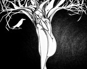 Hibernating Woman pen and ink art