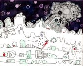 Sci Fi Illustration, Space Landscape, Original Watercolor Drawing