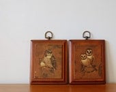 pair of vintage wooden OWL plaques.