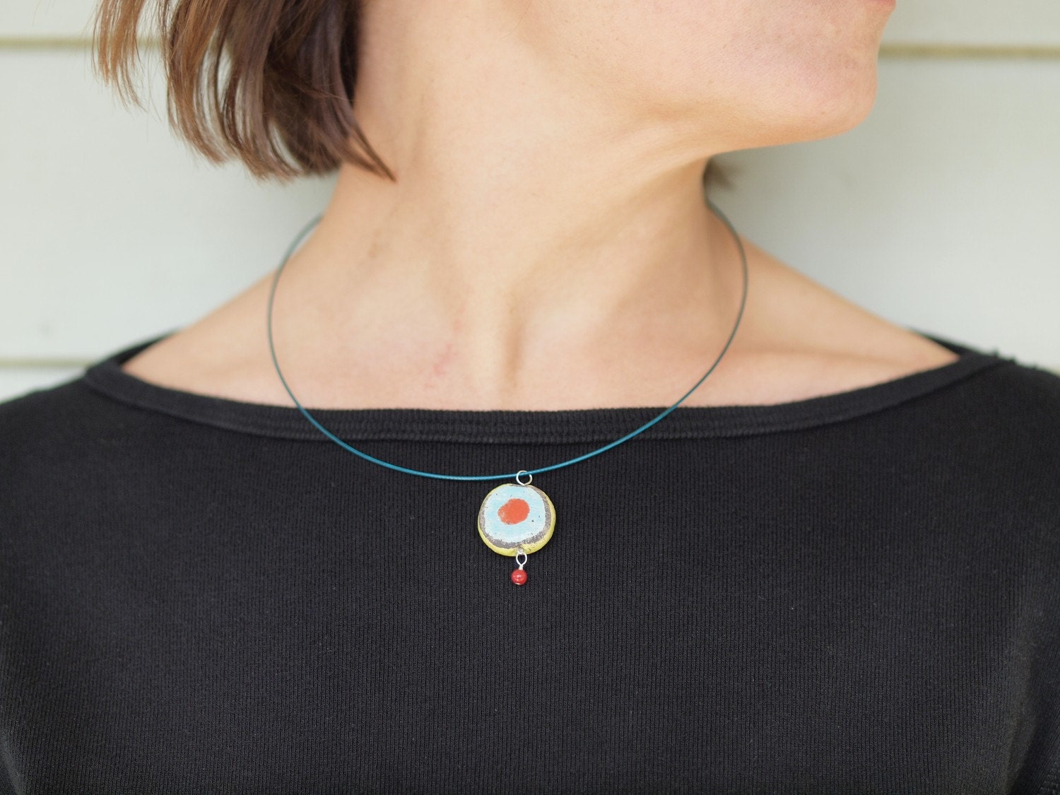 Geometric Pendant Necklace - Blossom Raku Clay Tile Mosaic Necklace - Simple Modern Polka Dot Colorful Flower Ceramic Pottery Necklace Gift