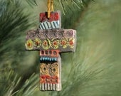 Cross Ornament -Textured Clay Cross Mosaic Ornament / Wall Hanging Multicolor - Colorful Ceramic Pottery Wall Art for Home Decor or Gifts
