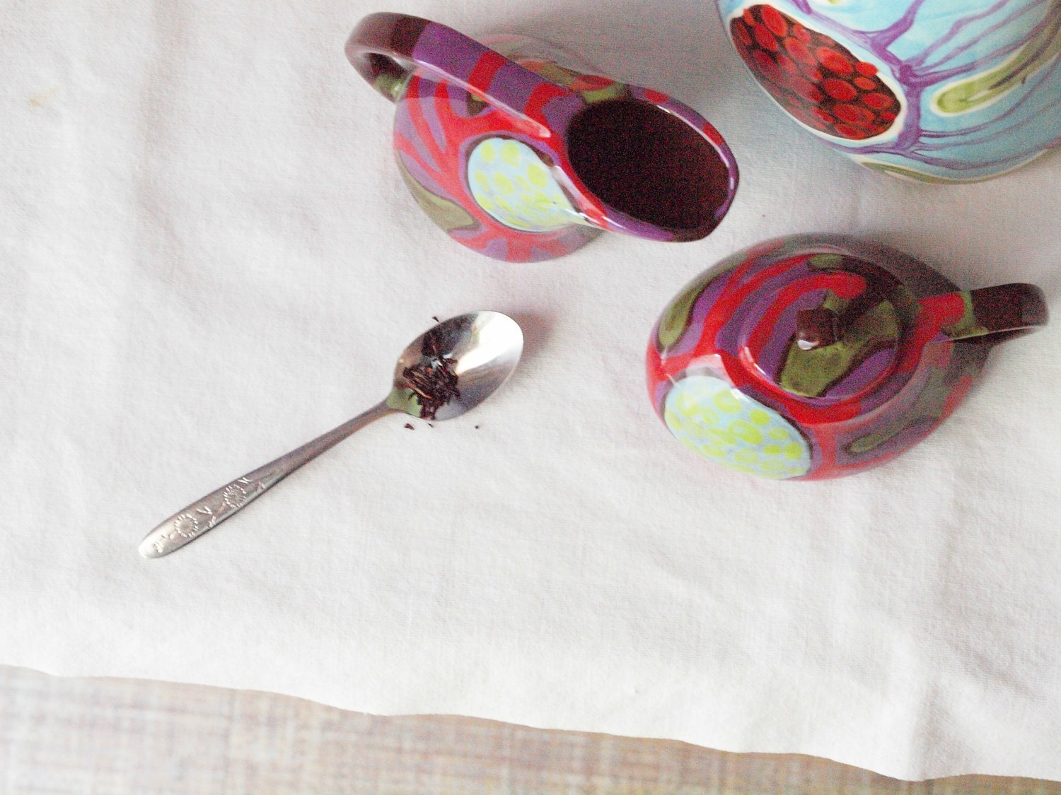 Cream & Sugar Set - Urban Fusion Funky Cream and Sugar - Colorful Pottery for BoHoServing Home Decoration or Gift Giving  J-374