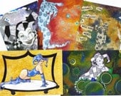 Fantasy Print Set of 5 Jester Harlequin mixed media fun sexy Art Prints 4 x 6 collection 7